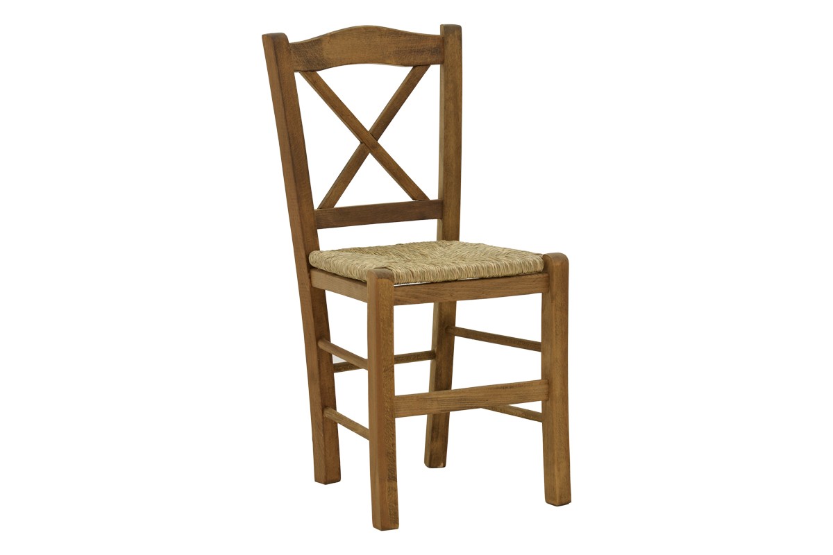 Καρέκλα καφενείου με ψάθα Santorini χιαστή καρυδί ξύλο 42x40x89εκ 001-00549