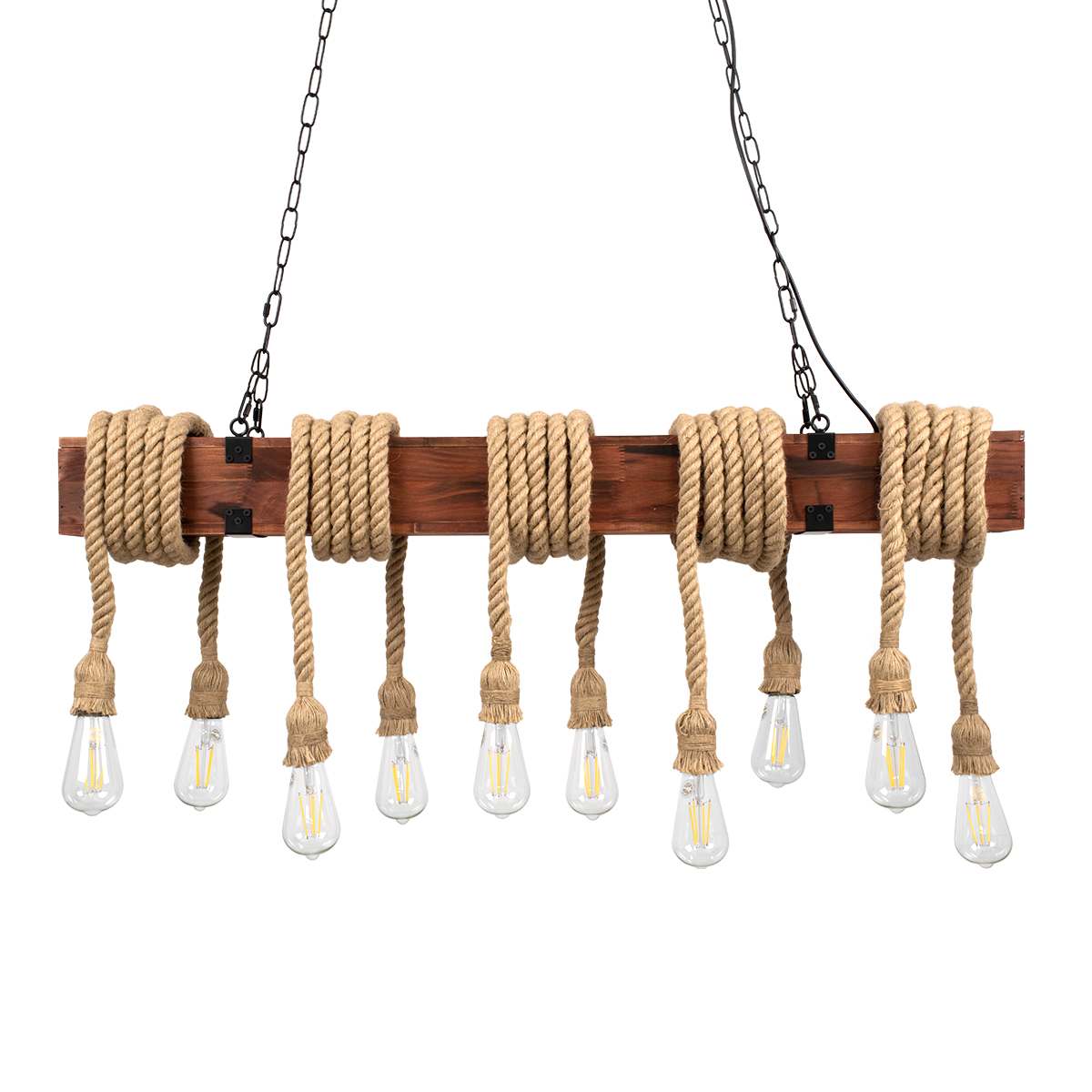 00607 GloboStar® GLOBOSTAR® VIKING 00607 Vintage Κρεμαστό Φωτιστικό Οροφής με Ντουί 10 x E27 AC 220-240V IP20 - Καφε & Μπεζ - Μ108 x Π11 x Υ220cm