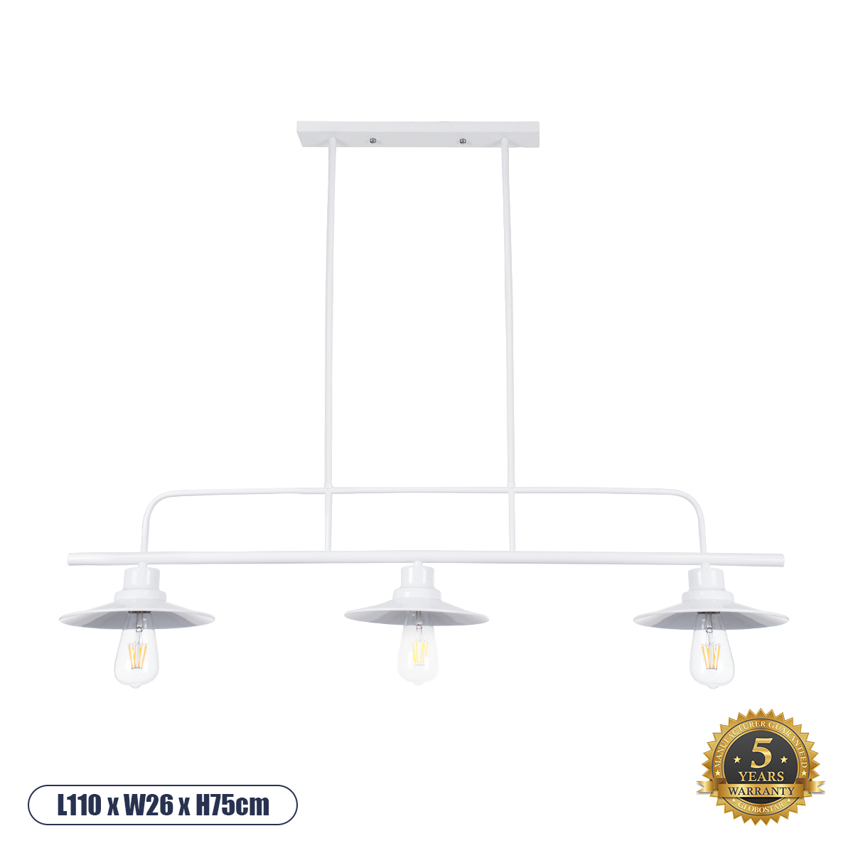01010 GloboStar® REGAL 01010 Vintage Φωτιστικό Οροφής Ράγα Τρίφωτο 3 x E27 IP20 Λευκό Μέταλλο – Μ110 x Π26 x Υ75cm 01010 GloboStar® REGAL 01010 Vintage Φωτιστικό Οροφής Ράγα Τρίφωτο 3 x E27 IP20 Λευκό Μέταλλο – Μ110 x Π26 x Υ75cm