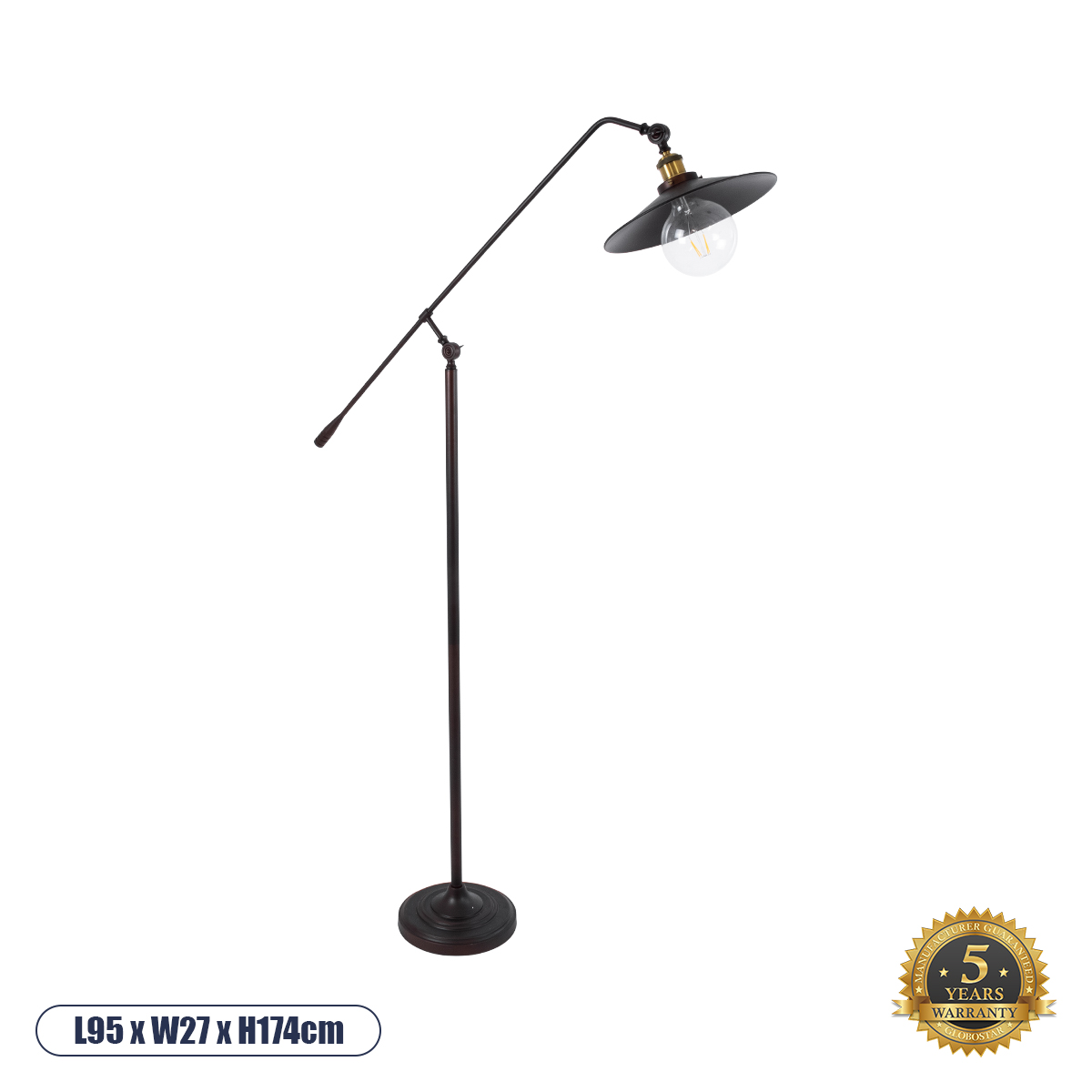 01243 GloboStar® GLOBOSTAR® SILENE 01243 Vintage Επιδαπέδιο Φωτιστικό με Ντουί 1 x E27 AC 220-240V IP20 - Μαύρο & Χρυσό - Μ30 x Π30 x Υ194cm