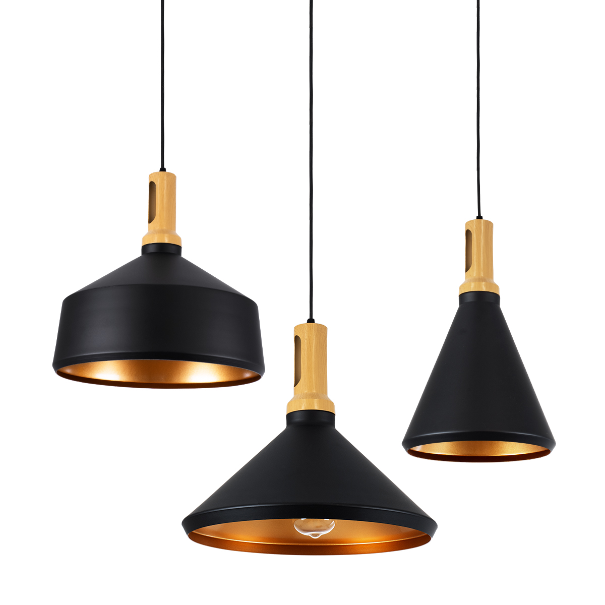 01334 GloboStar® CALYPSO 01334 Μοντέρνο Κρεμαστό Φωτιστικό Καμπάνα Σετ Τρίφωτο 3 x E27 Μαύρο & Χρυσό Μέταλλο με Μπεζ Ξύλο – Μ110 x Π110 x Υ35cm 01334 GloboStar® CALYPSO 01334 Μοντέρνο Κρεμαστό Φωτιστικό Καμπάνα Σετ Τρίφωτο 3 x E27 Μαύρο & Χρυσό Μέταλλο με Μπεζ Ξύλο – Μ110 x Π110 x Υ35cm