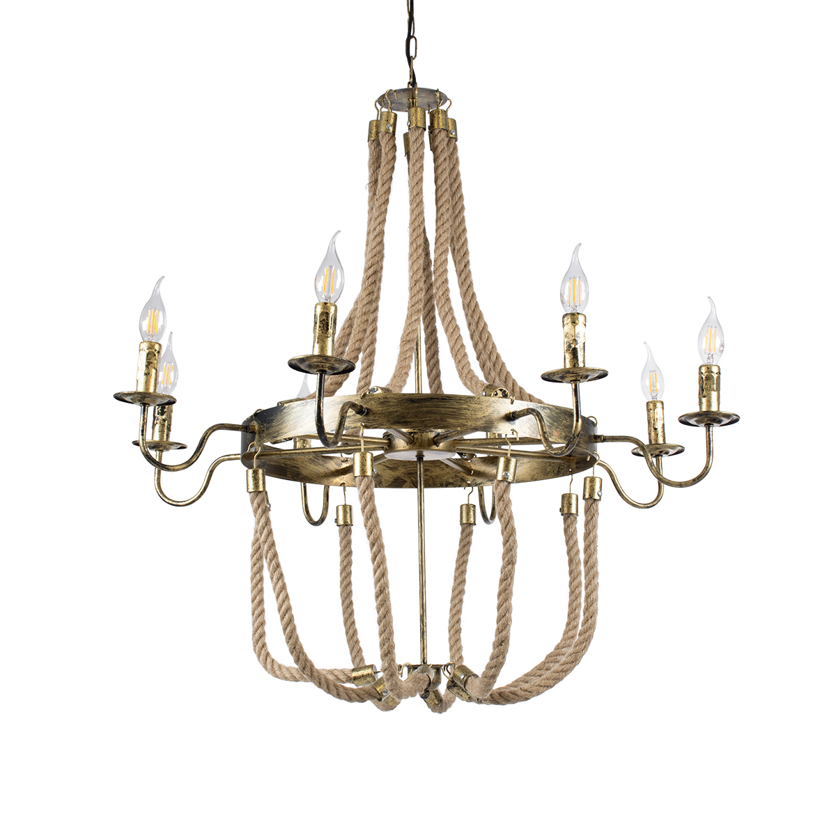 01405 GloboStar® GLOBOSTAR® VICTORIAN 01405 Vintage Κρεμαστό Φωτιστικό Οροφής με Ντουί 8 x E14 AC 220-240V IP20 - Μπρούτζινο Εφέ Σκουριάς & Μπεζ - Μ87 x Π87 x Υ80cm