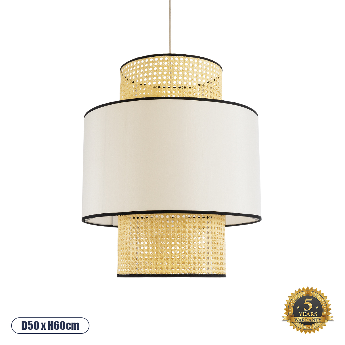 01917 GloboStar® GLOBOSTAR® SAIGE 01917 Boho Κρεμαστό Φωτιστικό Οροφής με Ντουί 1 x E27 AC 220-240V IP20 - Μπεζ & Μαύρο - Μ50 x Π50 x Υ60cm