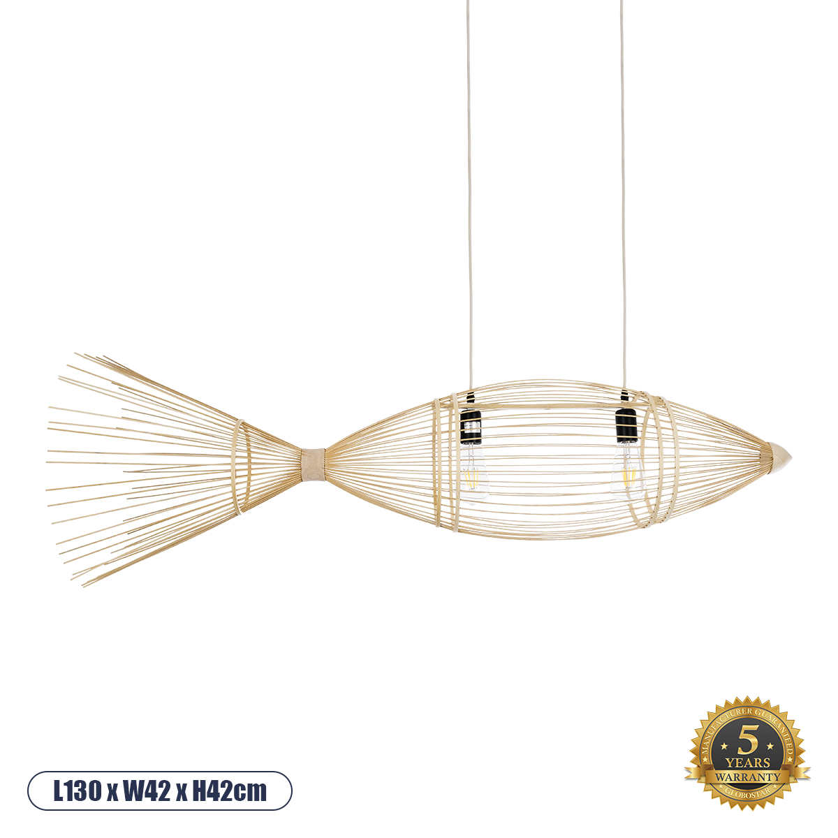 01927 GloboStar® FISH 01927 Μοντέρνο Κρεμαστό Φωτιστικό Πλέγμα Δίφωτο 2 x E27 IP20 Μπεζ Ξύλο – Μ130 x Π42 x Υ42cm 01927 GloboStar® FISH 01927 Μοντέρνο Κρεμαστό Φωτιστικό Πλέγμα Δίφωτο 2 x E27 IP20 Μπεζ Ξύλο – Μ130 x Π42 x Υ42cm