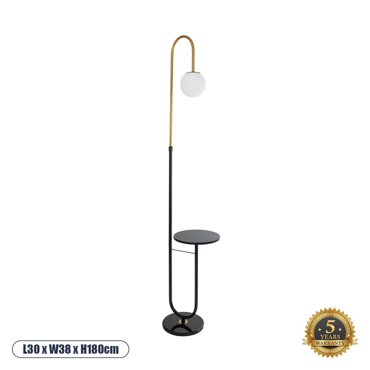 02024 GloboStar® CORDELIA 02024 Μοντέρνο Επιδαπέδιο Φωτιστικό Μονόφωτο 1 x E27 IP20 Μαύρο & Χρυσό Αλουμίνιο, Λευκό Γυαλί με Μαύρο Μάρμαρο – Μ30 x Π38 x Υ180cm 02024 GloboStar® CORDELIA 02024 Μοντέρνο Επιδαπέδιο Φωτιστικό Μονόφωτο 1 x E27 IP20 Μαύρο & Χρυσό Αλουμίνιο, Λευκό Γυαλί με Μαύρο Μάρμαρο – Μ30 x Π38 x Υ180cm