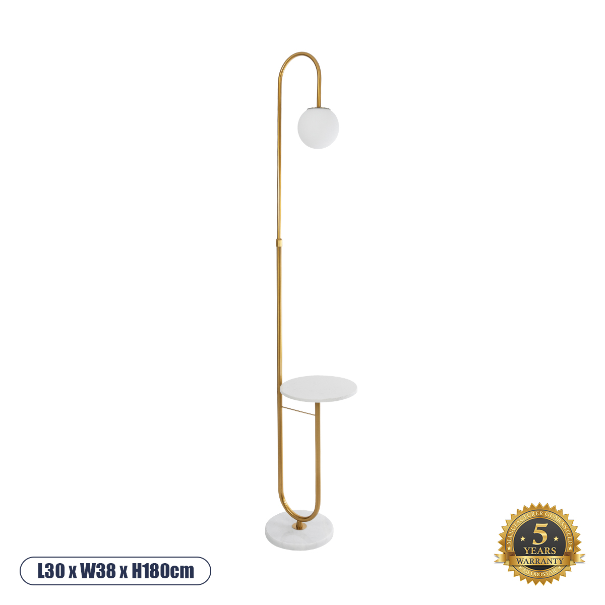 02025 GloboStar® CORDELIA 02025 Μοντέρνο Επιδαπέδιο Φωτιστικό Μονόφωτο 1 x E27 IP20 Χρυσό Αλουμίνιο, Λευκό Γυαλί με Λευκό Μάρμαρο – Μ30 x Π38 x Υ180cm 02025 GloboStar® CORDELIA 02025 Μοντέρνο Επιδαπέδιο Φωτιστικό Μονόφωτο 1 x E27 IP20 Χρυσό Αλουμίνιο, Λευκό Γυαλί με Λευκό Μάρμαρο – Μ30 x Π38 x Υ180cm