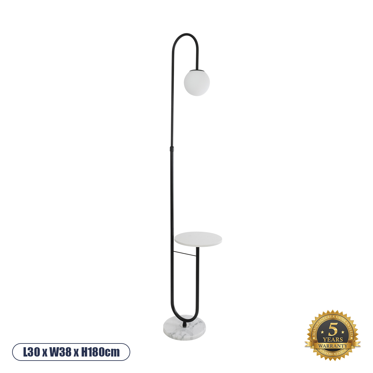 02026 GloboStar® CORDELIA 02026 Μοντέρνο Επιδαπέδιο Φωτιστικό Μονόφωτο 1 x E27 IP20 – Μαύρο Αλουμίνιο, Λευκό Γυαλί με Λευκό Μάρμαρο – Μ30 x Π38 x Υ180cm 02026 GloboStar® CORDELIA 02026 Μοντέρνο Επιδαπέδιο Φωτιστικό Μονόφωτο 1 x E27 IP20 – Μαύρο Αλουμίνιο, Λευκό Γυαλί με Λευκό Μάρμαρο – Μ30 x Π38 x Υ180cm