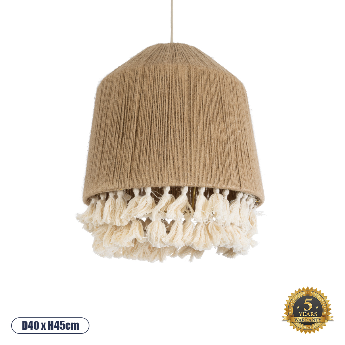 02092 GloboStar® PUERTORICO 02092 Boho Κρεμαστό Φωτιστικό Καμπάνα Μονόφωτο 1 x E27 IP20 Μπεζ & Λευκό Σχοινί – Μ40 x Π40 x Υ45cm 02092 GloboStar® PUERTORICO 02092 Boho Κρεμαστό Φωτιστικό Καμπάνα Μονόφωτο 1 x E27 IP20 Μπεζ & Λευκό Σχοινί – Μ40 x Π40 x Υ45cm