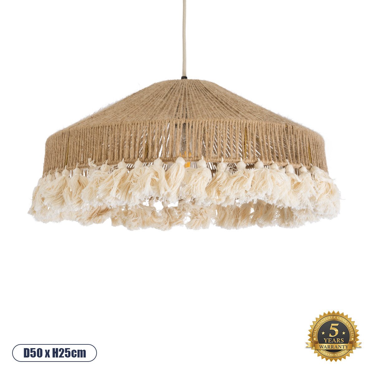 02098 GloboStar® PUERTORICO 02098 Boho Κρεμαστό Φωτιστικό Καμπάνα Μονόφωτο 1 x E27 IP20 Μπεζ & Λευκό Σχοινί – Μ50 x Π50 x Υ25cm 02098 GloboStar® PUERTORICO 02098 Boho Κρεμαστό Φωτιστικό Καμπάνα Μονόφωτο 1 x E27 IP20 Μπεζ & Λευκό Σχοινί – Μ50 x Π50 x Υ25cm