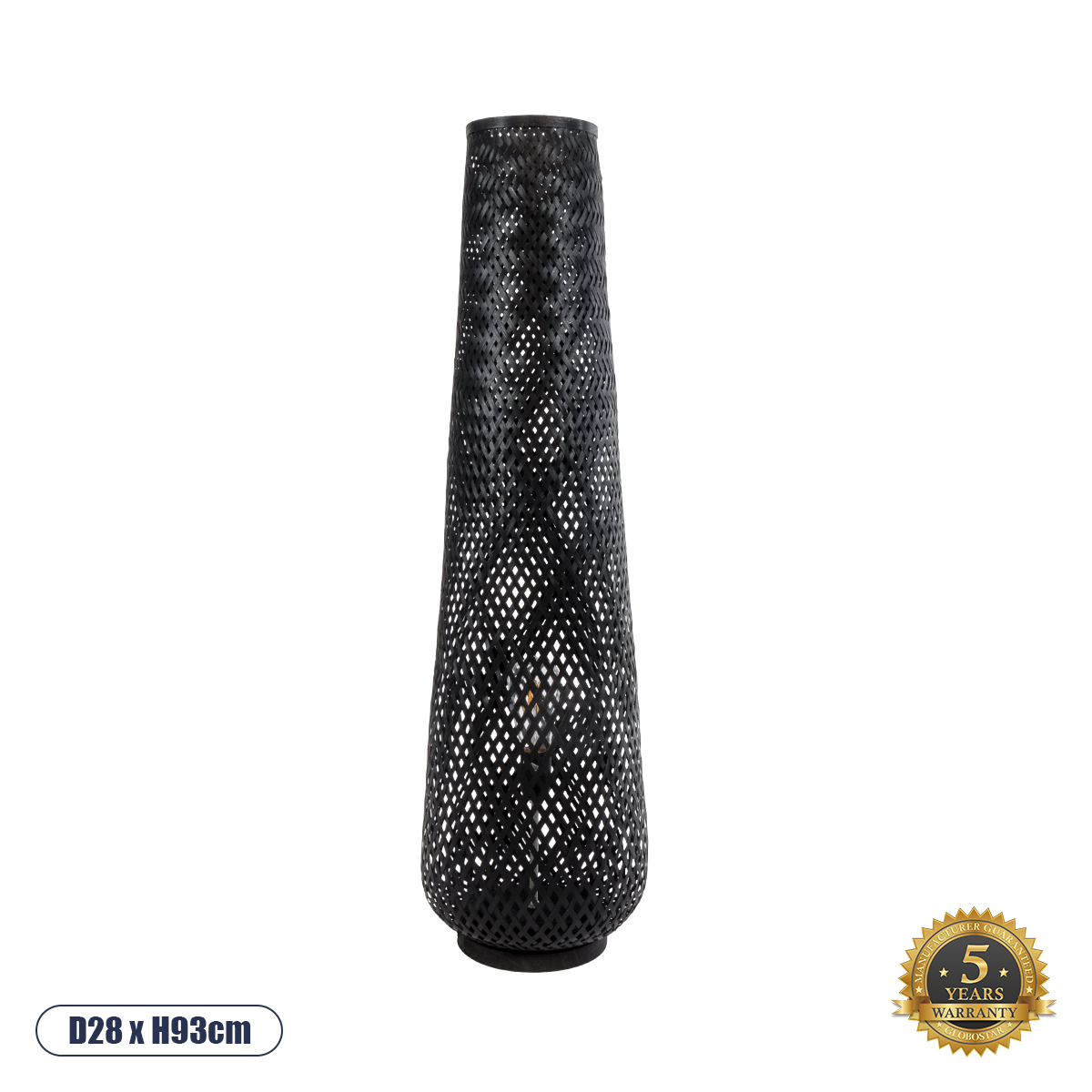 02110 GloboStar®  MAMIZU 02110 Boho Επιδαπέδιο Φωτιστικό Μονόφωτο 1 x E27 IP20 Μαύρο Ξύλο – Μ28 x Π28 x Υ93cm