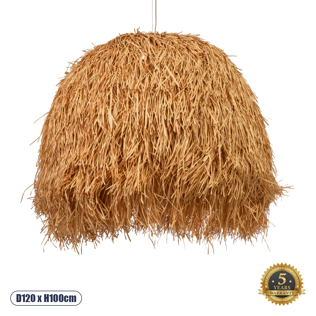 02156 GloboStar®  GUADELOUPE 02156 Boho Κρεμαστό Φωτιστικό Καμπάνα Μονόφωτο 1 x E27 IP20 Μπεζ Ράφια – Μ120 x Π120 x Υ100cm