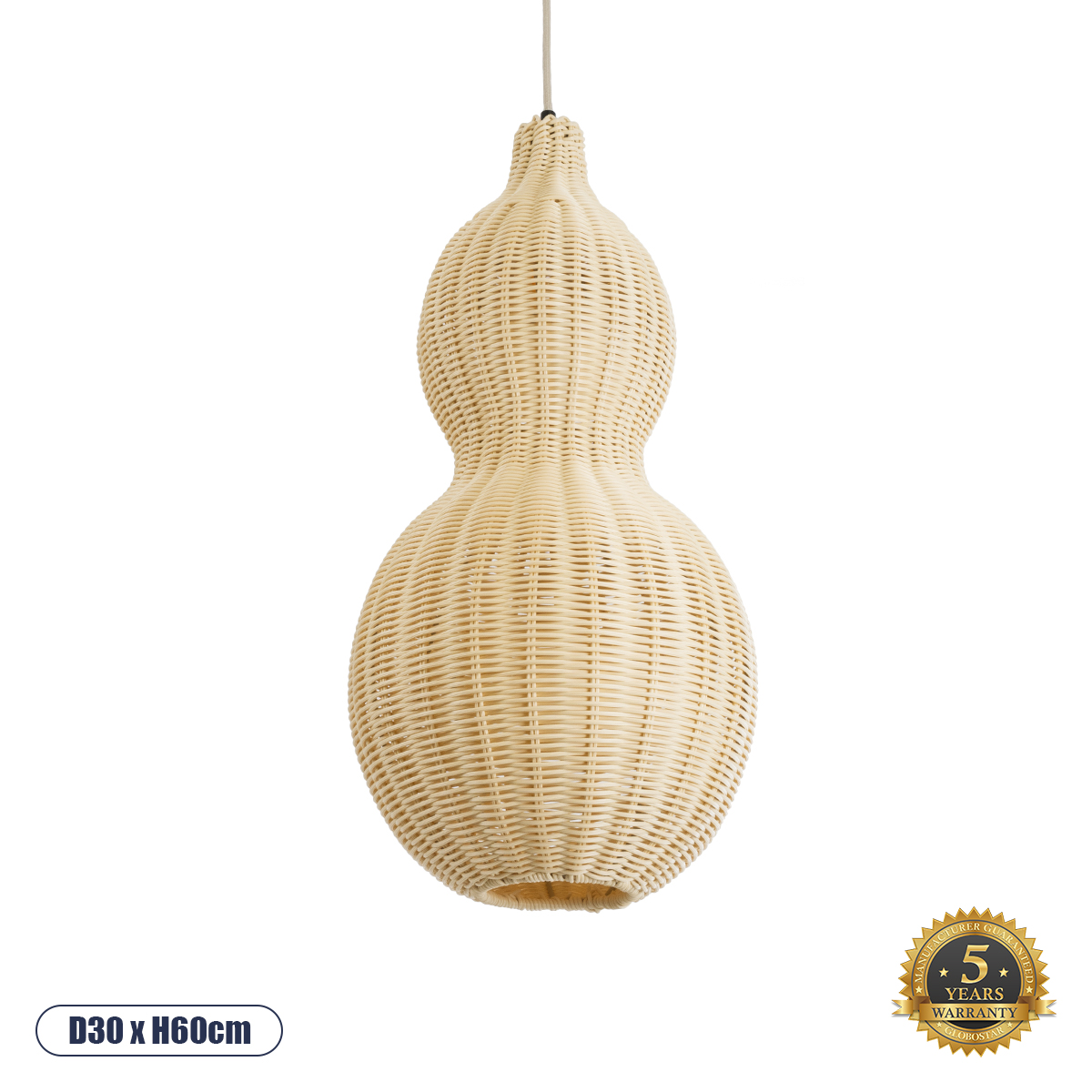 02168 GloboStar®  KINGSTOWN 02168 Boho Κρεμαστό Φωτιστικό Πλέγμα Μονόφωτο 1 x E27 IP20 Μπεζ Ξύλο – Μ30 x Π30 x Υ60cm