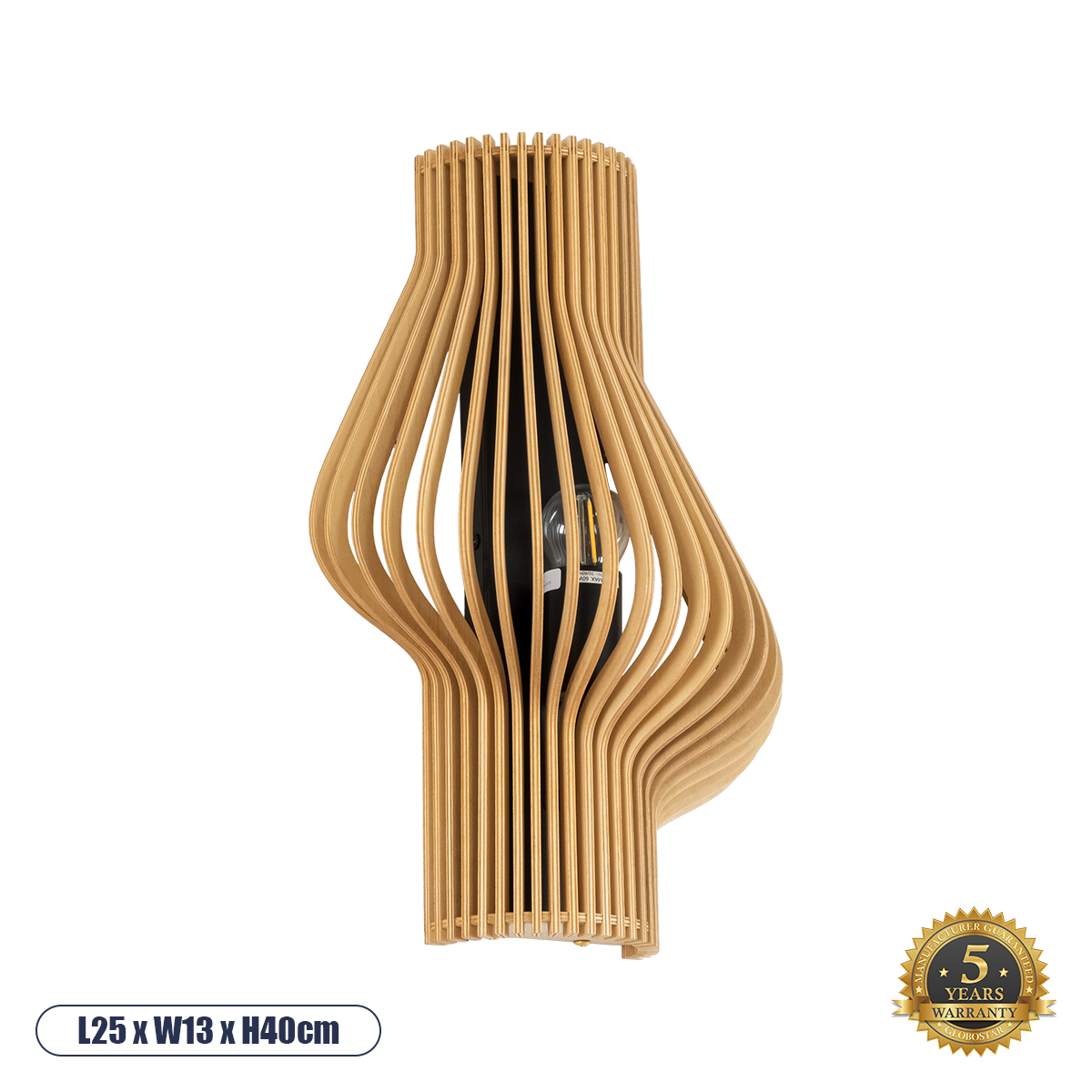 02174 GloboStar®  MIHIRO 02174 Boho Επιτοίχιο Φωτιστικό Απλίκα Μονόφωτο 1 x E27 IP20 Καφέ Ξύλο – Μ25 x Π13 x Υ40cm