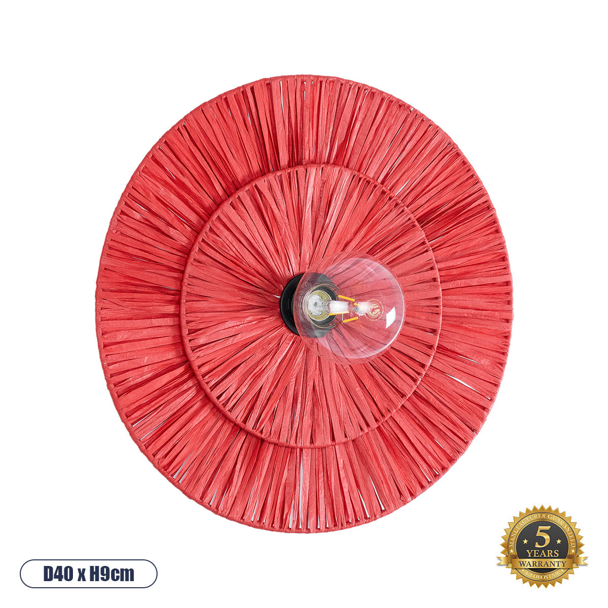 02282 GloboStar® GLOBOSTAR® COLOMBO 02282 Boho Φωτιστικό Τοίχου - Απλίκα με Ντουί 1 x E27 AC 220-240V IP20 - Κόκκινο - Μ40 x Π40 x Υ9cm