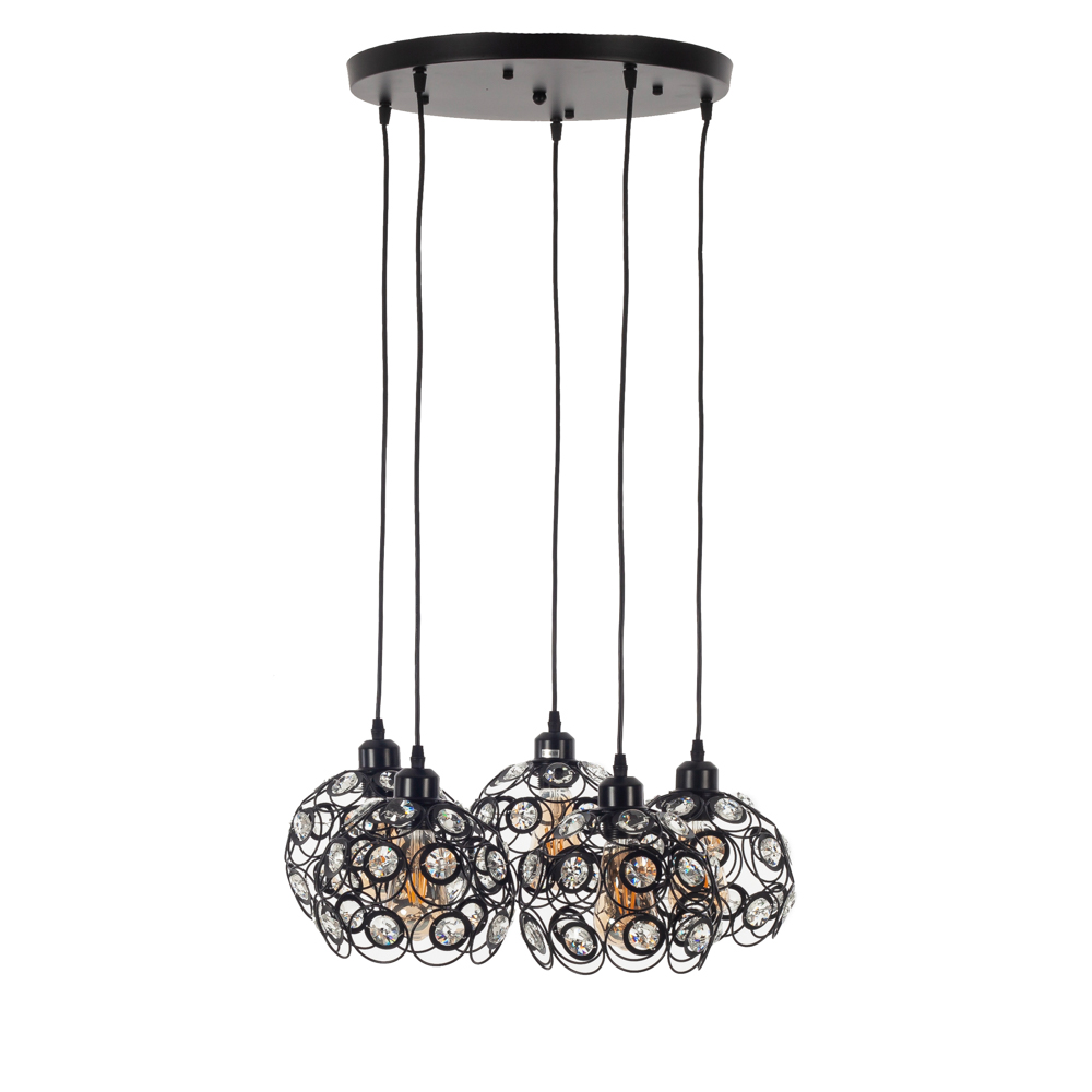 Artekko Iron Φωτιστικό Οροφής 5φωτο (Ε27) Μαύρο Μεταλλικό με Κρυσταλλάκια (46x46x22)cm Artekko 023-3310