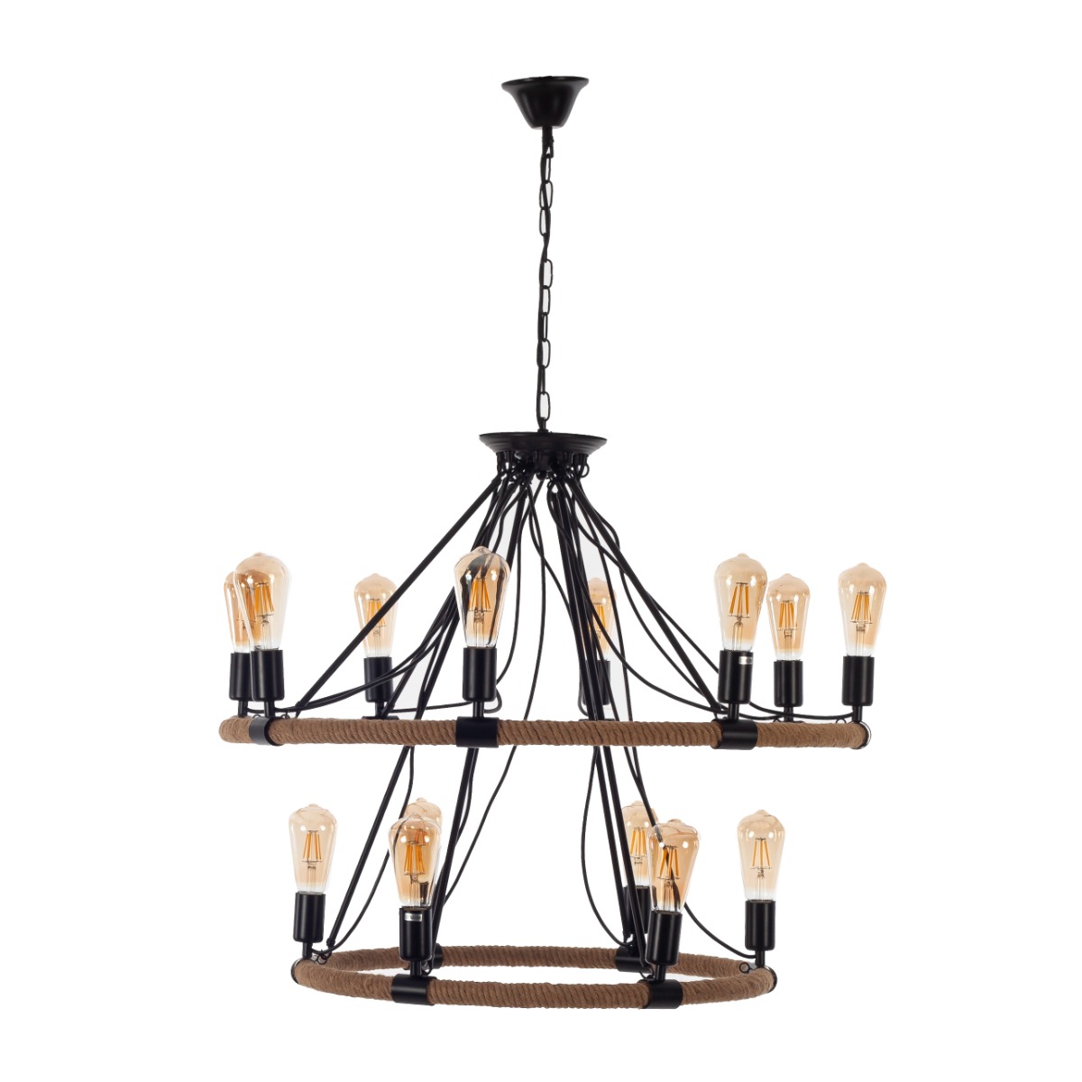 Artekko Hemp Rope Φωτιστικό Οροφής 14φωτο (Ε27) με Μαύρο Μέταλλο/Σχοινί (82x82x100)cm Artekko 023-3312