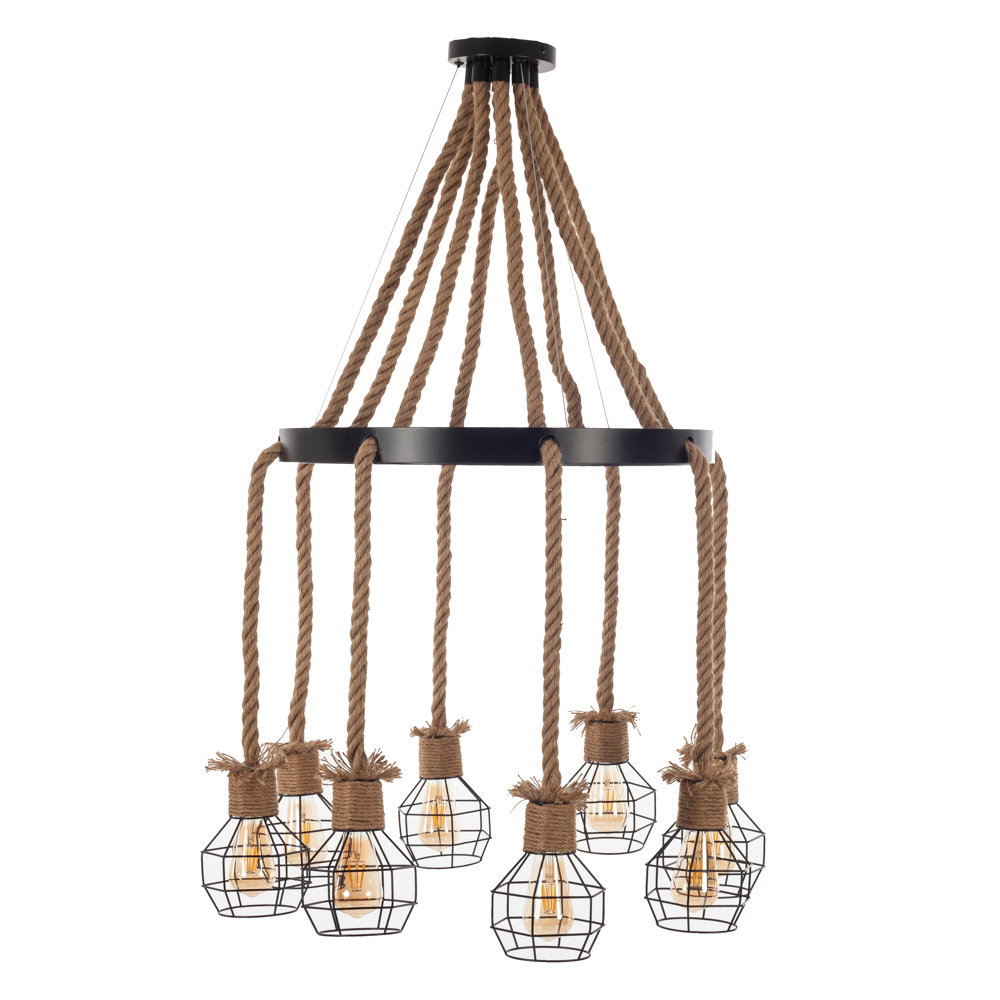 Artekko Hemp Rope Φωτιστικό Οροφής 8φωτο (Ε27) με Μαύρο Μέταλλο/Σχοινί (65x65x15)cm Artekko 023-3315