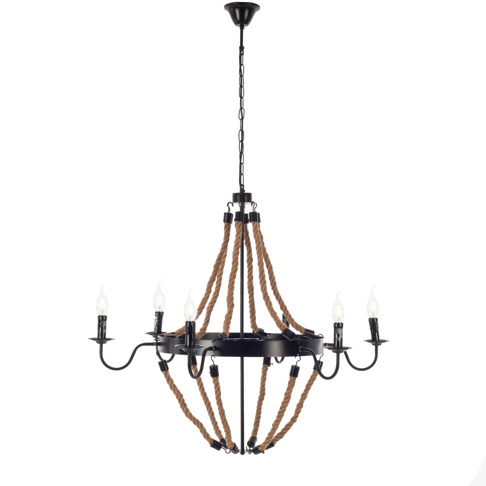 Artekko Hemp Rope Φωτιστικό Οροφής 6φωτο (Ε14) με Μαύρο Μέταλλο/Σχοινί (90x90x80)cm Artekko 023-3316