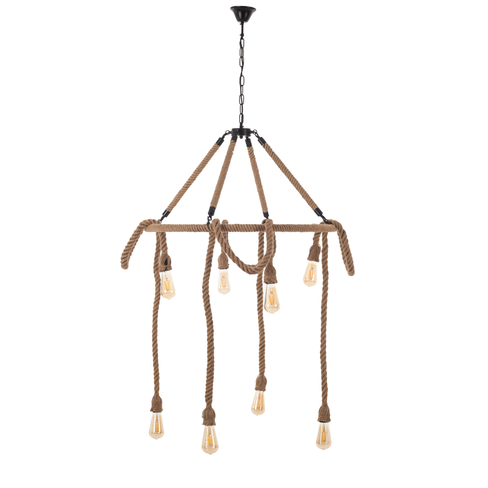 Artekko Hemp Rope Φωτιστικό Οροφής 8φωτο (Ε27) με Μαύρο Μέταλλο/Σχοινί (80x80x120)cm Artekko 023-3317