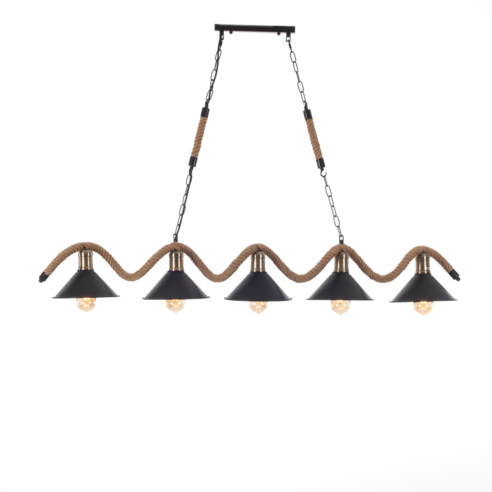 Artekko Hemp Rope Φωτιστικό Οροφής 5φωτο (Ε27) με Μαύρο Μέταλλο/Σχοινί (140x20x50)cm Artekko 023-3319