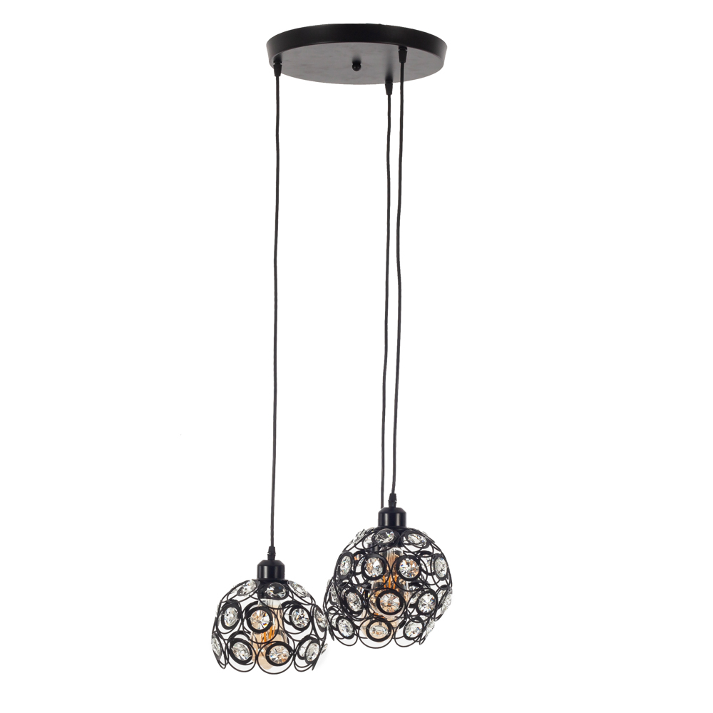 Artekko Iron Φωτιστικό Οροφής 3φωτο (Ε27) Μαύρο Μεταλλικό με Κρυσταλλάκια (40x40x80)cm Artekko 023-3363