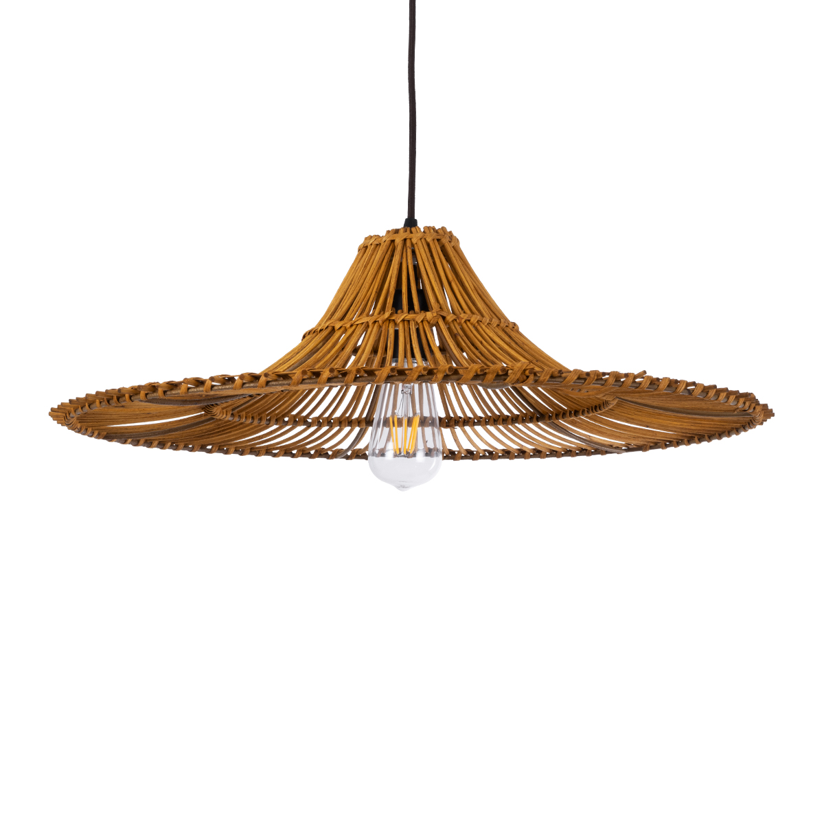 02310 GloboStar®  PALERMO 02310 Boho Κρεμαστό Φωτιστικό Πλέγμα Μονόφωτο 1 x E27 IP20 Καφέ Ξύλο – Μ60 x Π60 x Υ18cm