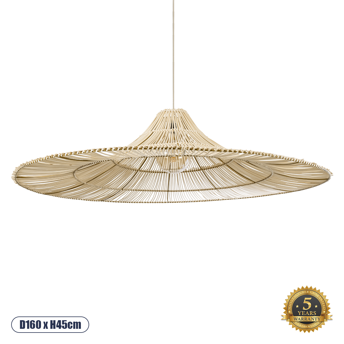02311 GloboStar®  PALERMO 02311 Boho Κρεμαστό Φωτιστικό Πλέγμα Μονόφωτο 1 x E27 IP20 Μπεζ Ξύλο – Μ160 x Π160 x Υ45cm