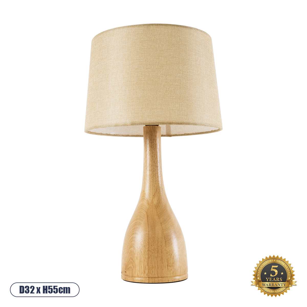 02319 GloboStar®  BERKBAY 02319 Boho Επιτραπέζιο Φωτιστικό Πορτατίφ Μονόφωτο 1 x E27 IP20 Μπεζ Ξύλο με Μπεζ Ύφασμα – Μ32 x Π32 x Υ55cm