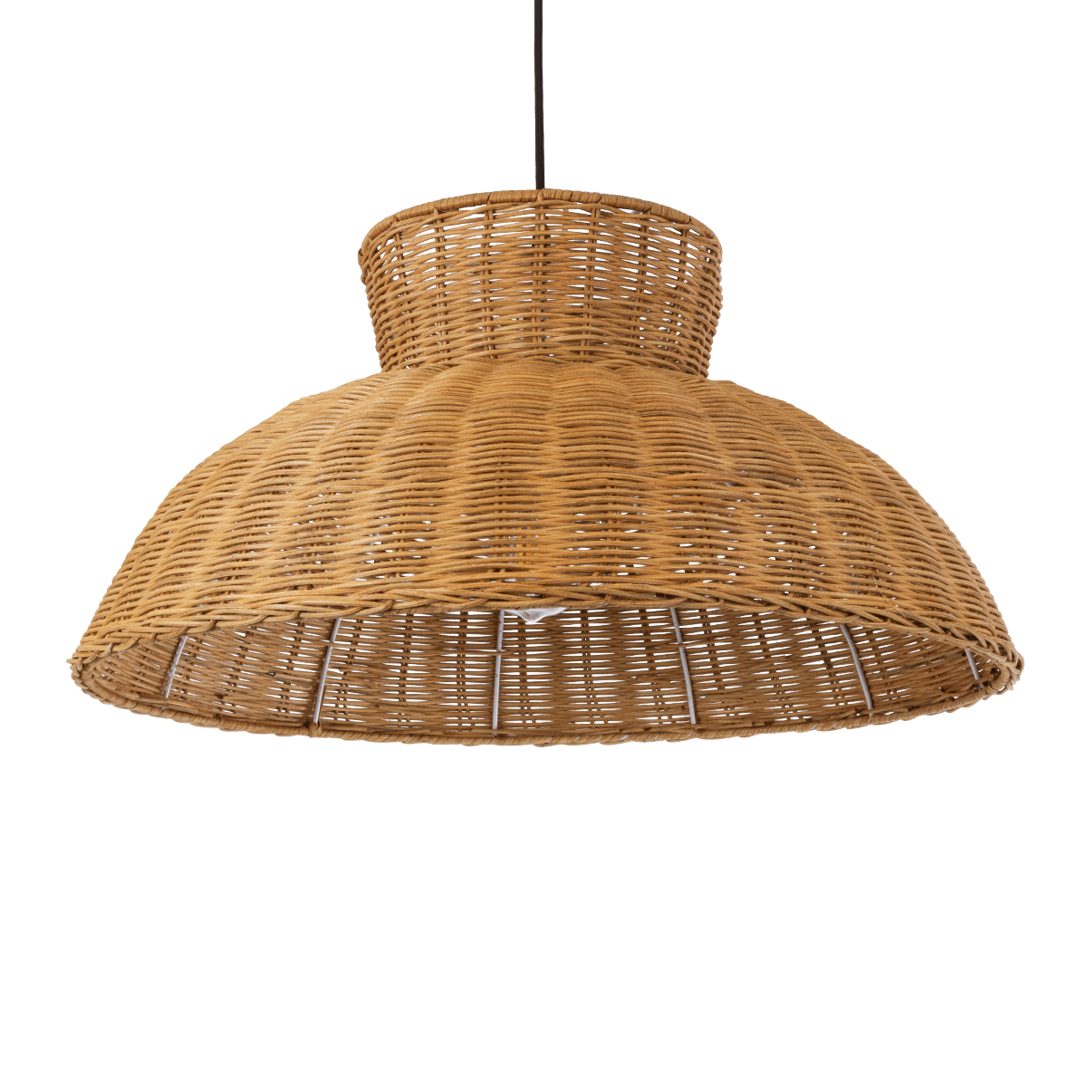 02328 GloboStar®  MALABO 02328 Boho Κρεμαστό Φωτιστικό Πλέγμα Μονόφωτο 1 x E27 IP20 Καφέ Ξύλο – Μ60 x Π60 x Υ31cm