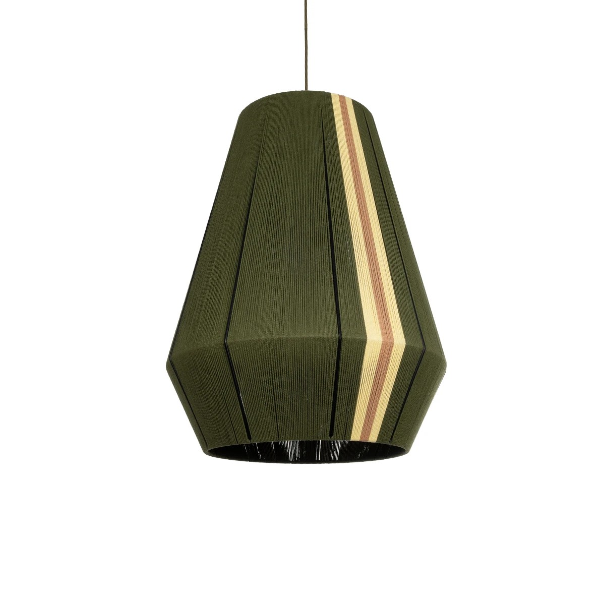 02335 GloboStar®  SALERNO 02335 Boho Κρεμαστό Φωτιστικό Πλέγμα Μονόφωτο 1 x E27 IP20 Λαδί, Μπεζ & Καφέ Νήμα – Μ50 x Π50 x Υ60cm