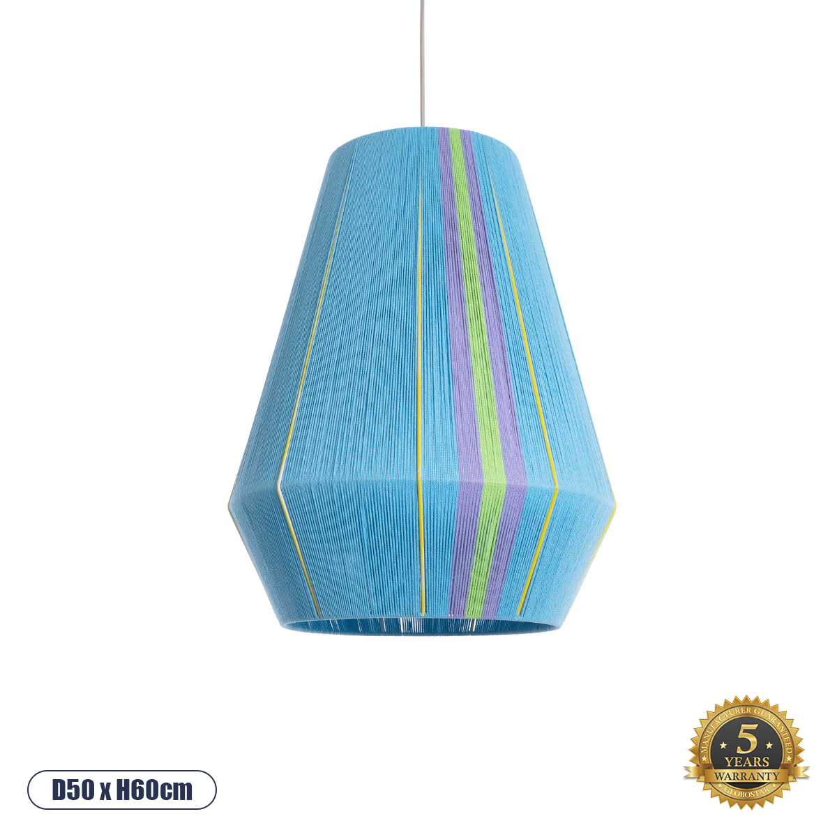 02336 GloboStar®  SALERNO 02336 Boho Κρεμαστό Φωτιστικό Πλέγμα Μονόφωτο 1 x E27 IP20 Πολύχρωμο Νήμα – Μ50 x Π50 x Υ60cm
