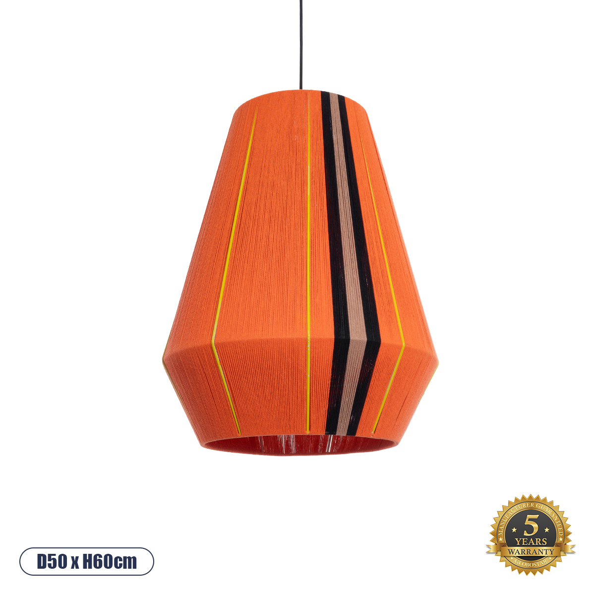 02337 GloboStar®  SALERNO 02337 Boho Κρεμαστό Φωτιστικό Πλέγμα Μονόφωτο 1 x E27 IP20 Πολύχρωμο Σχοινί – Μ50 x Π50 x Υ60cm