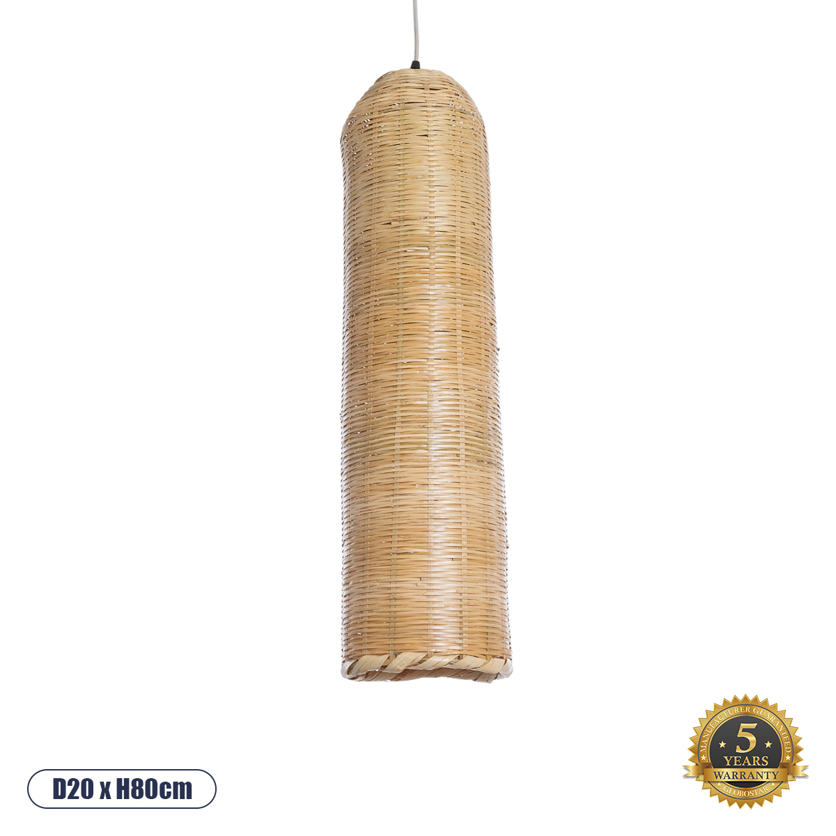 02349 GloboStar®  WAIKIKI 02349 Boho Κρεμαστό Φωτιστικό Πλέγμα Μονόφωτο 1 x E27 IP20 Μπεζ Ξύλο – Μ20 x Π20 x Υ80cm