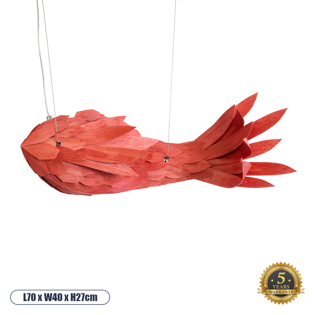 02360 GloboStar® GLOBOSTAR® GOURAMI 02360 Μοντέρνο Κρεμαστό Φωτιστικό Οροφής με Ντουί 1 x E27 AC 220-240V IP20 - Κόκκινο - Μ70 x Π40 x Υ27cm