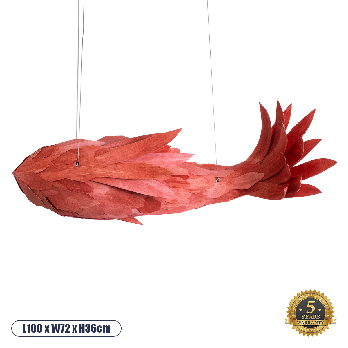 02361 GloboStar® GLOBOSTAR® GOURAMI 02361 Μοντέρνο Κρεμαστό Φωτιστικό Οροφής με Ντουί 1 x E27 AC 220-240V IP20 - Κόκκινο - Μ100 x Π72 x Υ36cm