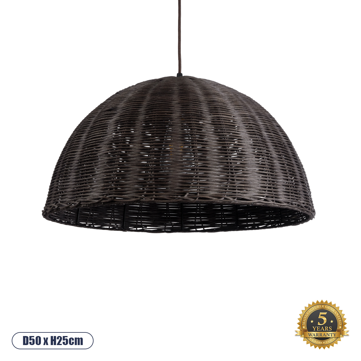 02381 GloboStar®  MONTANA 02381 Boho Κρεμαστό Φωτιστικό Καμπάνα Μονόφωτο 1 x E27 IP20 Καφέ Ξύλο – Μ50 x Π50 x Υ25cm