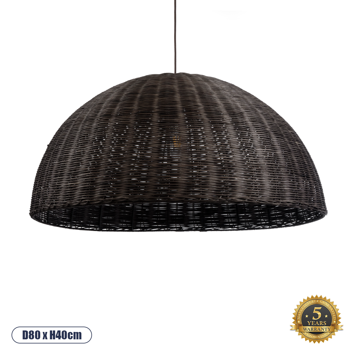 02382 GloboStar®  MONTANA 02382 Boho Κρεμαστό Φωτιστικό Καμπάνα Μονόφωτο 1 x E27 IP20 Καφέ Ξύλο – Μ80 x Π80 x Υ40cm