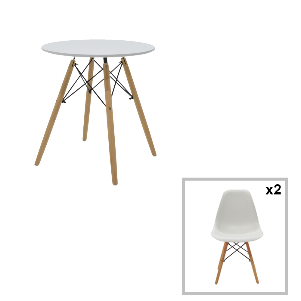 Artekko Jolly Στρόγγυλο MDF Τραπέζι με 2 Καρέκλες PP σε Λευκό Χρώμα  (Φ60χ73)cm 3pcs Artekko 047-6222-W-S3