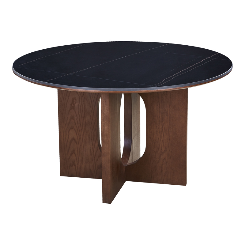 Τραπέζι Tove Intrahome sintered stone-mdf σε μαύρο μαρμάρου με καρυδί βάση Φ130x75εκ INTRAPA-183111283