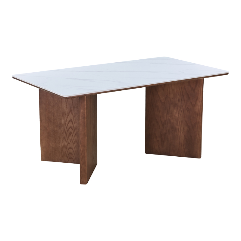 Τραπέζι Ixko Intrahome sintered stone-mdf σε λευκό μαρμάρου με καρυδί βάση 160x90x75εκ INTRAPA-183111285