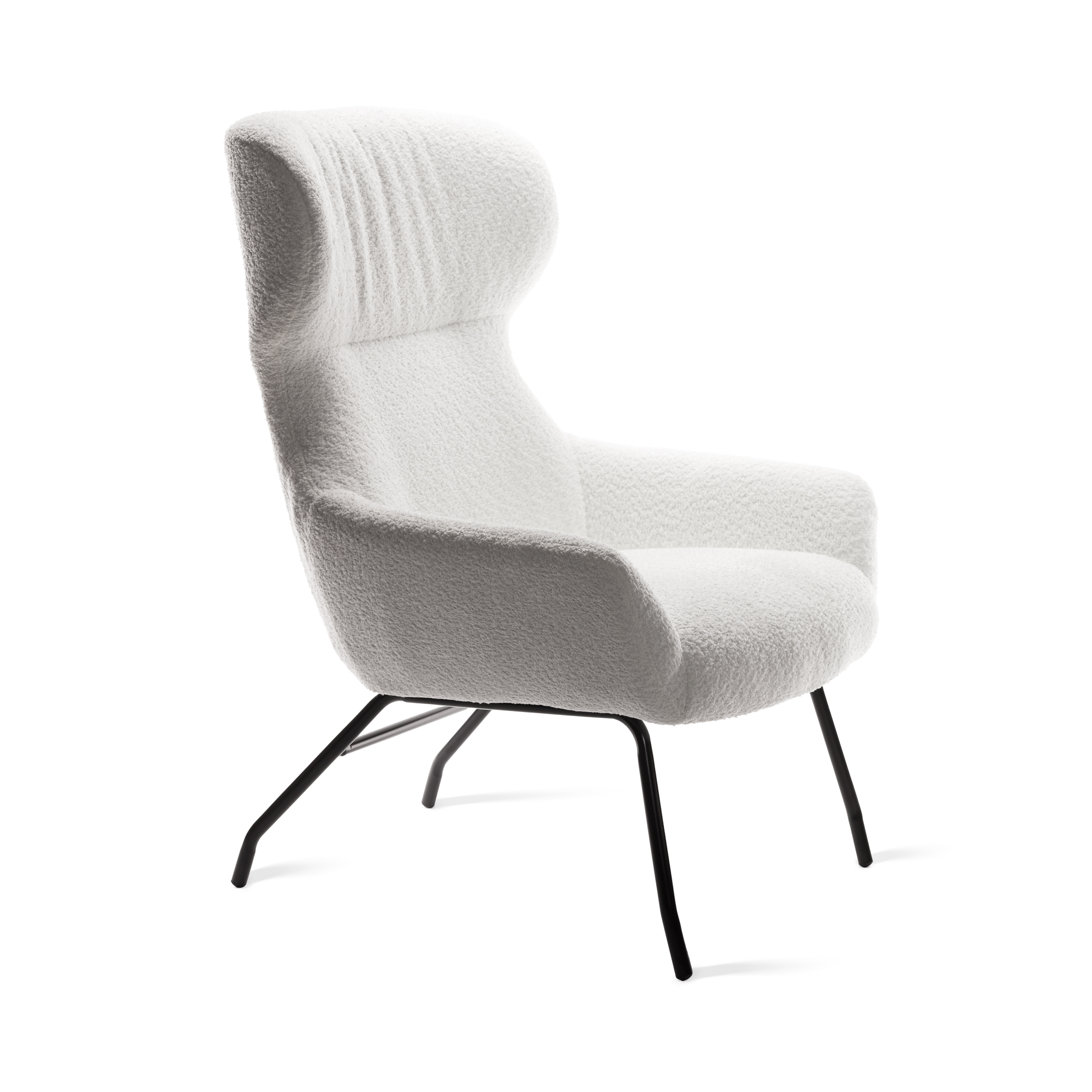 Πολυθρόνα "Fluffy" με υποπόδιο ύφασμα μπουκλέ cream-μαύρο 78x80x104εκ 100-03387