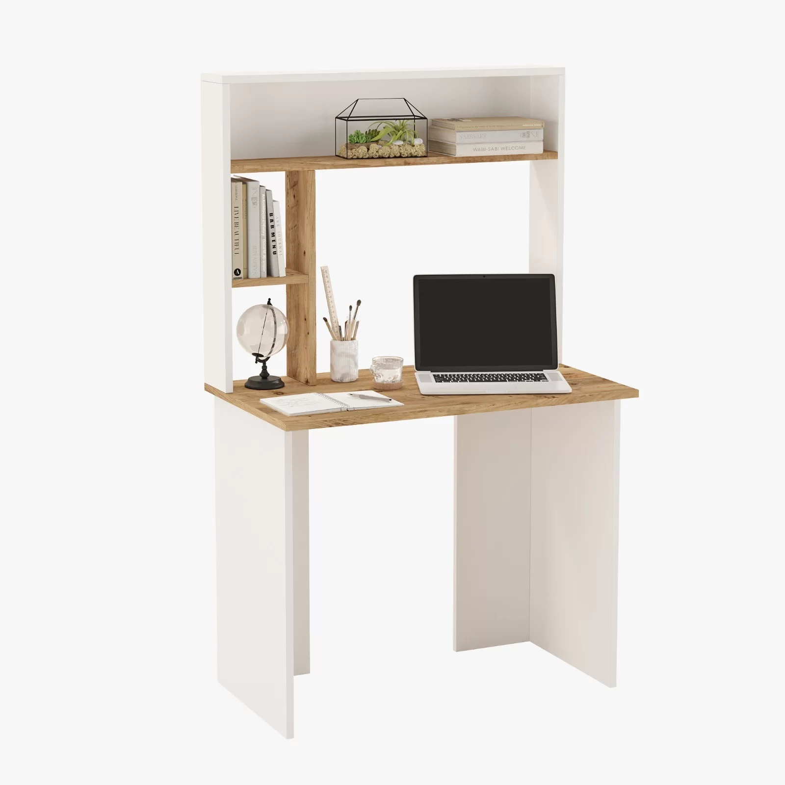 Γραφείο με ραφιέρα "VIANA" σε χρώμα atlantic pine/λευκό 90x52x148 100-03620