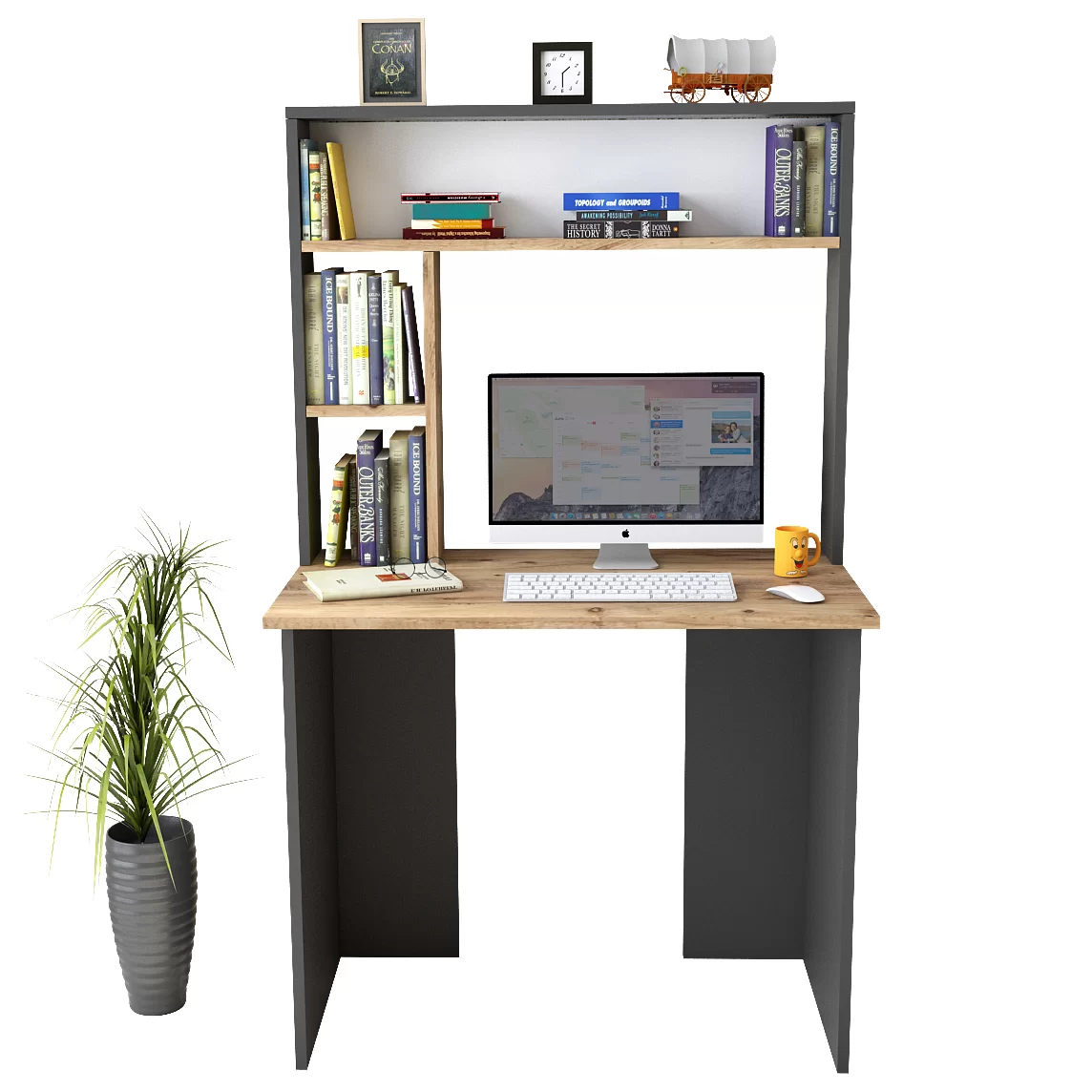 Γραφείο με ραφιέρα "VIANA" σε χρώμα atlantic pine/ανθρακί 90x52x148 100-03621