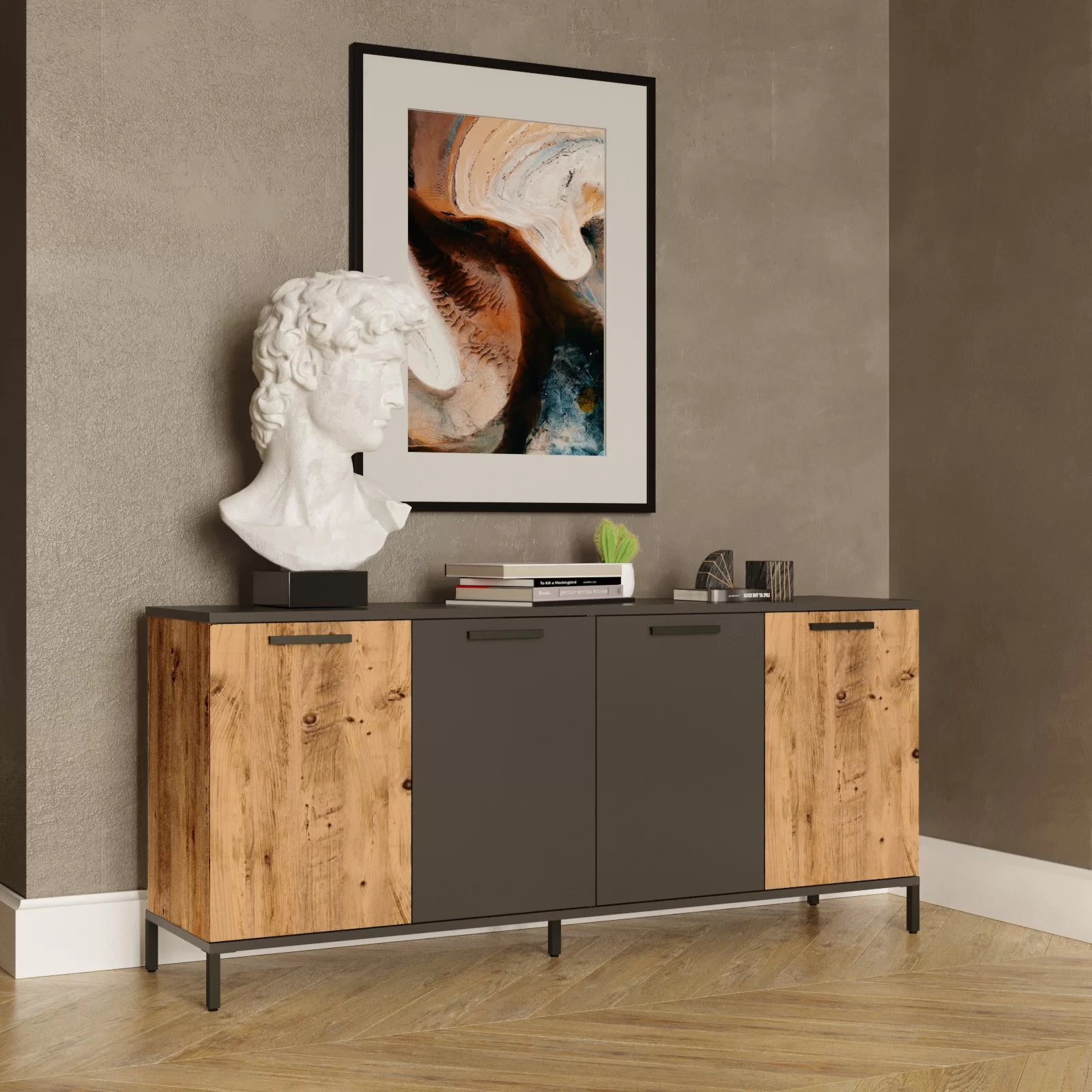 Μπουφές "VIANA" σε atlantic pine/ανθρακί χρώμα 160x40x72 100-03628