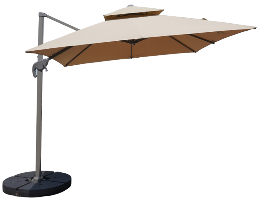 Ομπρέλα κρεμαστή "Raffa" με διπλή οροφή σε χρώμα taupe από αλουμίνιο με βάση Φορητή 3x3 100-03639