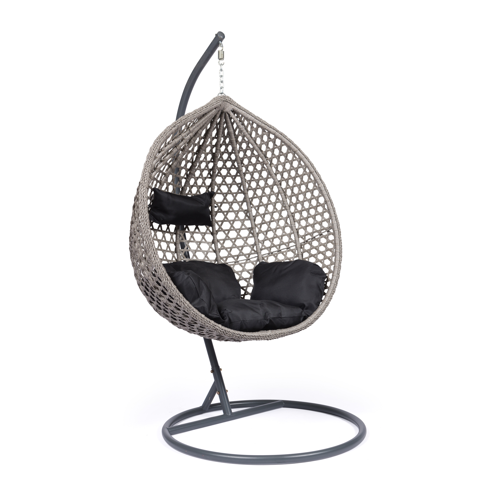 Κρεμαστή κούνια – φωλιά “ARIA” με wicker σε χρώμα γκρι & μαύρα μαξιλάρια 105x80x195 100-03677 Κρεμαστή κούνια – φωλιά “ARIA” με wicker σε χρώμα γκρι & μαύρα μαξιλάρια 105x80x195 100-03677