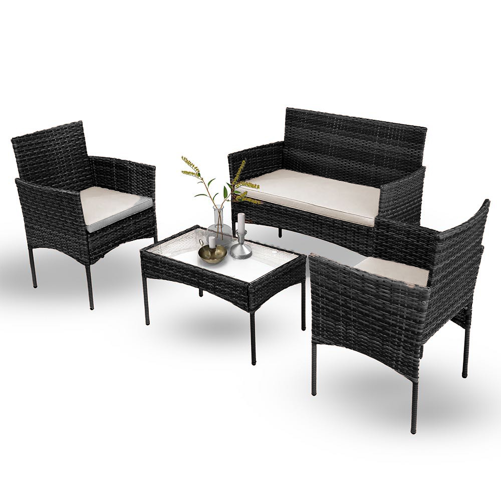 Σαλόνι κήπου Calma σετ 4τμχ rattan μαύρο-ύφασμα γκρι 100-03746