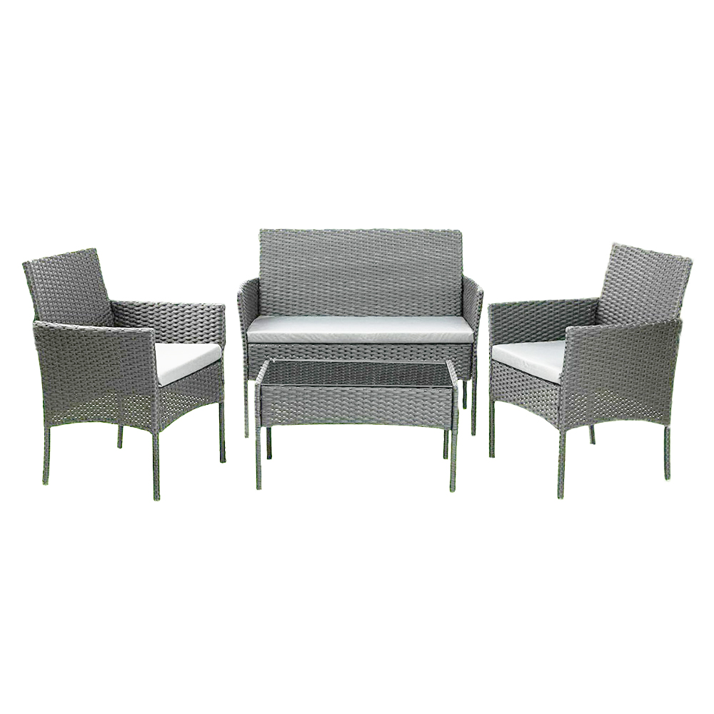 Σαλόνι κήπου Calma σετ 4τμχ rattan γκρι-ύφασμα μπεζ 100-03748