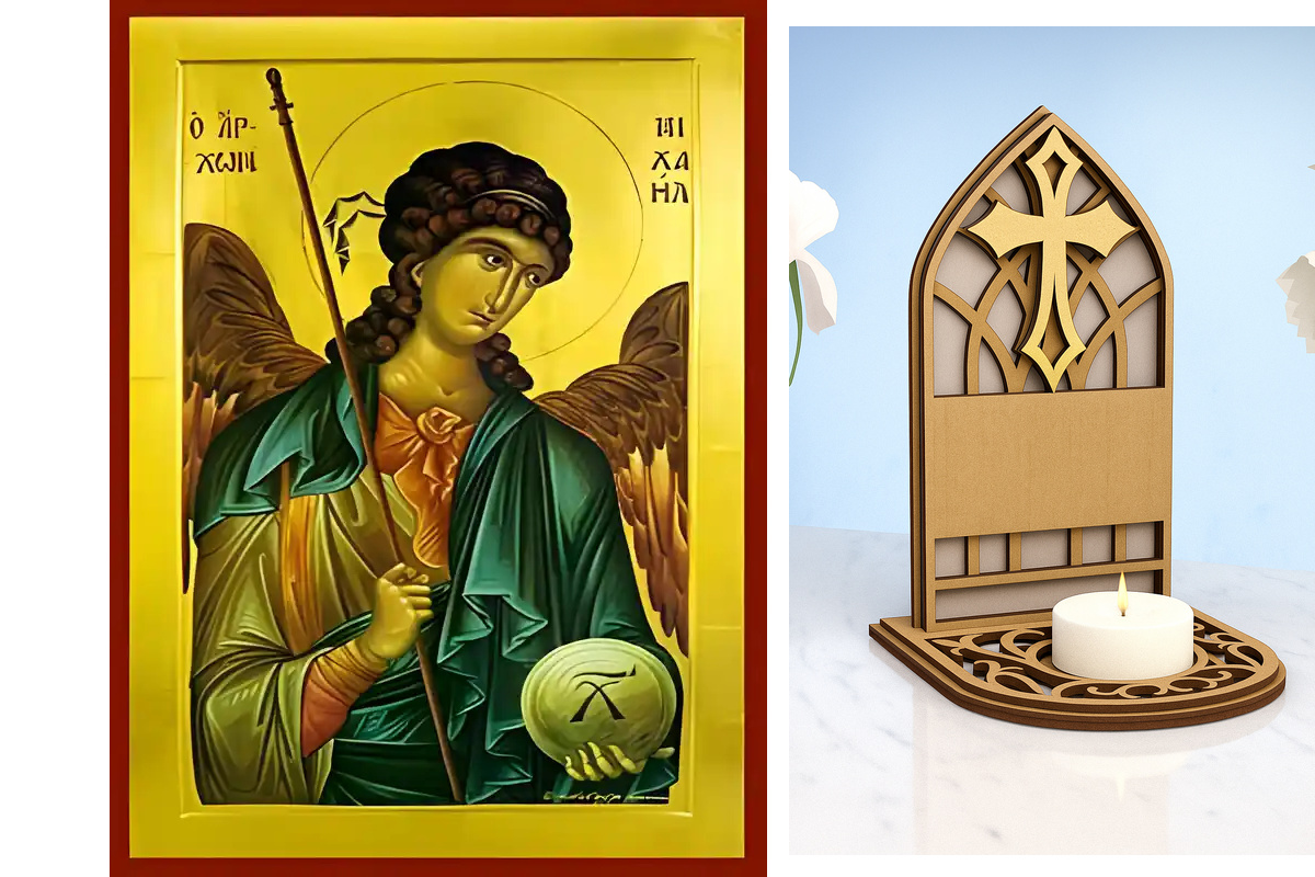 Εικόνα Ορθοδοξίας Καντηλάκι σε  8 χρώματα με περίγραμμα χρυσό σε ξύλο Plywood (Πλακάζ)   με  βάση The Seven Myrrhbearers, Ξύλινη Χειροποίητη Εικόνα Ελληνικού Premium Βυζαντινού Στυλ Κρεμασμένο σε ξύλινη πλάκα Χειροποίητη Ελληνορθόδοξη εικόνα του Ιησού Χρι