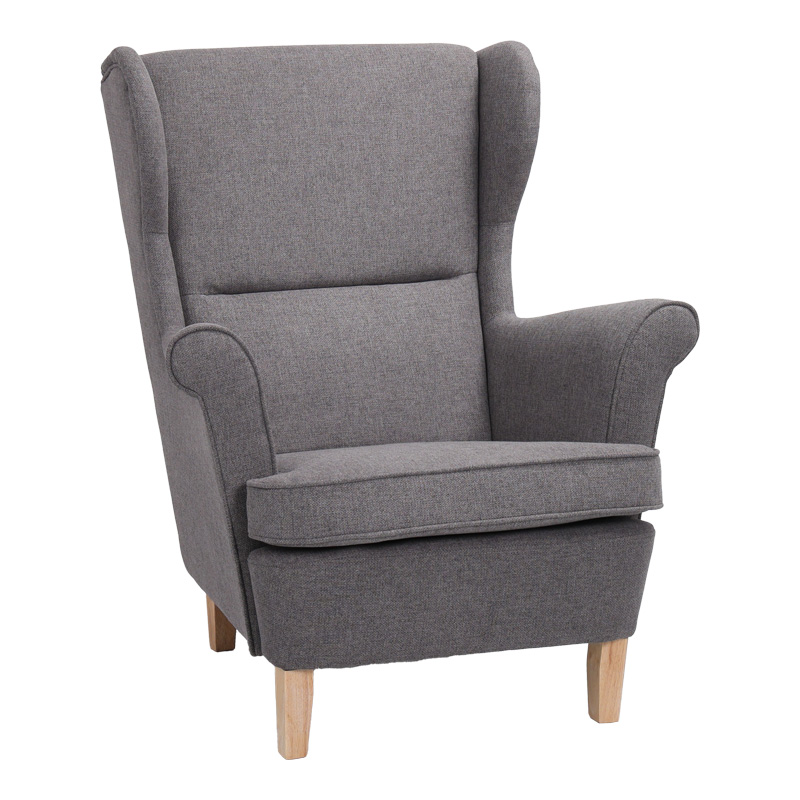 Πολυθρόνα - μπερζέρα Malei pakoworld ύφασμα σε γκρι απόχρωση-ξύλινα πόδια 85x93x100εκ